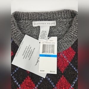 NWT Geoffrey Beene Sweater Men's XL Gray Red ARGYLE 100% Lamb's Wool Preppy